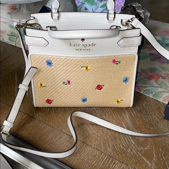 NWT Kate Spade White and Tan Floral Satchel - Picture 4 of 10